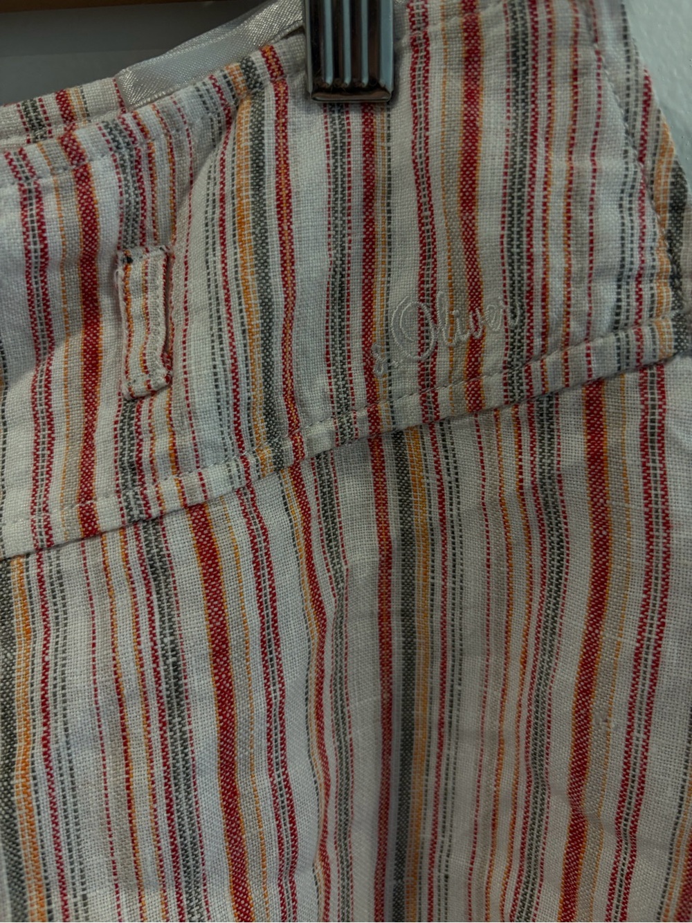 Striped Lightweight linen skirt with Embroidered Logo